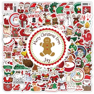 50pcs Christmas stickers waterproof cute cartoon holiday journal phone case decorative decals