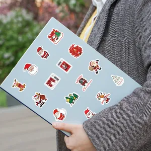 50pcs Christmas cartoon stickers waterproof cute holiday journaling phone case decor.