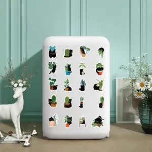 60 Stk Süße Schwarze Katze Grüne Pflanze Wasserdichte Aufkleber für Handy Laptop Deko Detail