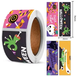 Rouleau d'autocollants d'Halloween, étiquettes autocollantes imperméables 76x25mm pour fête