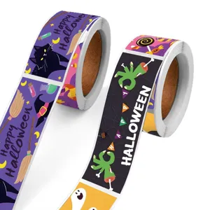 Rouleaux d'autocollants d'Halloween, jolis sceaux de dessin animé, 4 boucles, décor.
