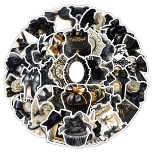 50pcs Gothic Black Gold Stickers Waterproof Decals for Laptop Luggage Diary Aesthetic Decor