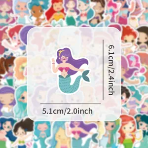 60pcs Cartoon Mermaid Stickers Waterproof Cute Princess DIY Decals for Laptop Water Bottle