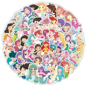 60 Pcs Cartoon Mermaid Stickers Cute Princess Waterproof Vinyl Decals for Laptop Water Bottle