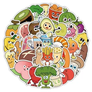 Paquete de pegatinas impermeables de comida de dibujos animados para botella y ordenador.