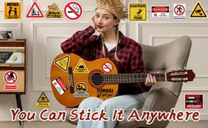 Pegatinas de señales de advertencia impermeables divertidas para guitarra maleta portátil