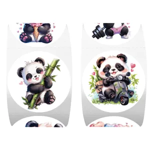 500 Stk. Süße Panda Rollenaufkleber Cartoon Runde Tier Siegelsticker für Kinder Geschenke