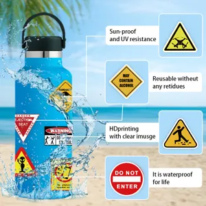 Paquete de pegatinas de advertencia impermeables de vinilo para botella de agua.