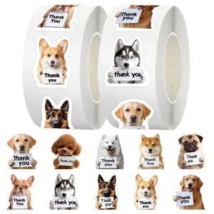 Mignons Autocollants en Rouleau de Remerciement Animaux Dessin Animé Chien Chat Conception Adhésif Étiquettes Décoratives Pour Cadeau Fête