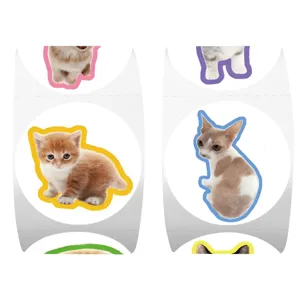 Cute realistic kitten round stickers roll, perfect for kids scrapbooking, journaling, and decor.