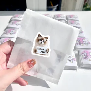 Adorable chat autocollant rouleau merci bricolage cadeau decoration emballage 500pcs