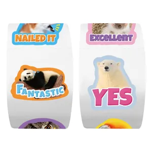 Realistische Tiersticker-Rolle Details, niedliche Aufschriften, ideal zum Basteln.
