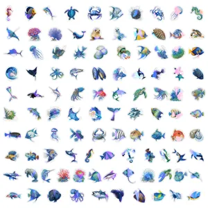 Ocean creature waterproof vinyl animal stickers for kids decoration laptops water bottles