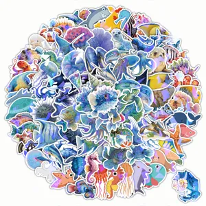 Marine Life Stickers Gold Stamping Laser Waterproof Decals Cute Ocean Animals Sticker For Kids Notebook Journal Gift