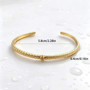 Gold plated leaf cuff bracelet with center flower open bangles for women jewelry accessory