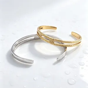 Vintage titanium steel open cuff bracelet set with exquisite vine patterns and smooth finish.