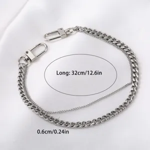 Stainless steel double layer cuban chain detail view, showing the fine metal link and design.