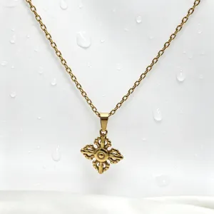 Stainless Steel Gold Plated Cross Vajra Pestle Pendant Necklace New Chinese Style Fashion Jewelry Gift For Men Women