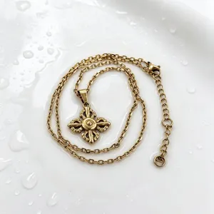 Titanium steel gold plated cross vajra pestle pendant necklace for men and women fashion jewelry