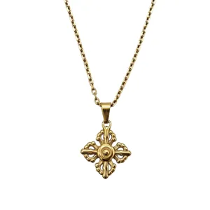 Gold Plated Titanium Steel Cross Vajra Pendant Necklace for Men and Women Fashion Jewelry