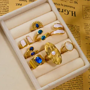 Set of 18k gold plated irregular lava stackable rings vintage fashion statement finger jewelry