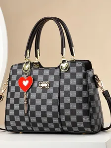Large capacity women handbag stylish printed checkerboard satchel shoulder bag daily