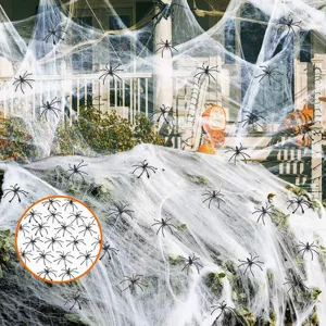 Kit de décoration de toile d'araignée d'Halloween avec fausses araignées en plastique pour fête