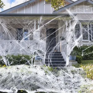 Décoration de toile d'araignée d'Halloween fausses toiles avec araignées en plastique accessoires