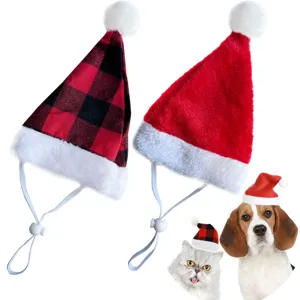 Bonnet de Noël festif pour animal avec sangle élastique réglable, joli costume pour chiens et chats.