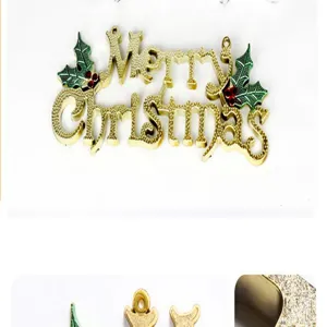 Golden Merry Christmas pendant ornament with holly leaves, perfect for Christmas tree decor.