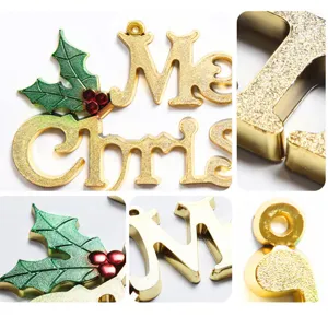 Merry Christmas English Letter Hanging Sign Glitter Plastic Christmas Tree Decoration Holiday Party Home Decor