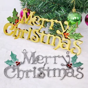 Christmas hanging ornament Merry Christmas letters sign for tree decor gold and silver 2pcs
