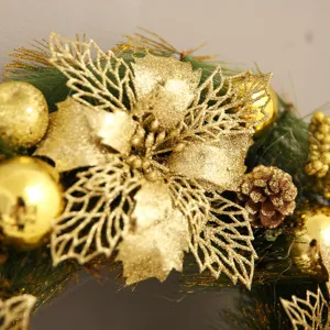 Ghirlanda di Natale dorata decorazione porta con stella di Natale glitter pigne sfere