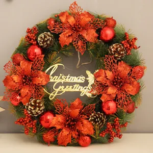 Ghirlanda di Natale Aghi di Pino Artificiali Pigne Bacche Rosse Porta Sospesa Festa Casa Decorazione