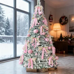 Collapsible Artificial Christmas Tree with Lights and Ornaments PVC Flocked Snow Holiday Decoration