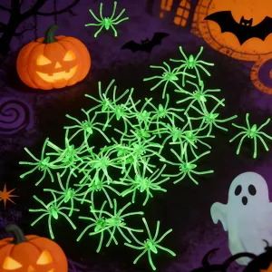 Halloween glowing plastic spider decorations mini props party scene setup spooky atmosphere