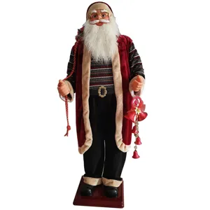 Large standing Santa Claus Christmas decoration figure with red velvet robe and jingle bells.