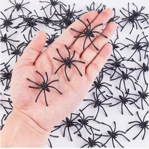 Mini plastic black spider toys for Halloween party decorations and haunted house props