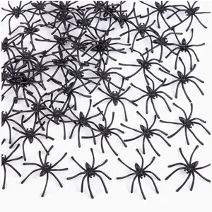 Mini black plastic spiders for Halloween party decoration, spooky simulation props.