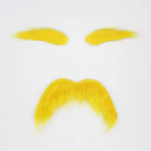Kit apo Psevda Frydia kai Moustaki apo Synthetiko Veloudo Kitrino Astia Aksesouar Metamfiesis gia Halloween Party Maskerantes