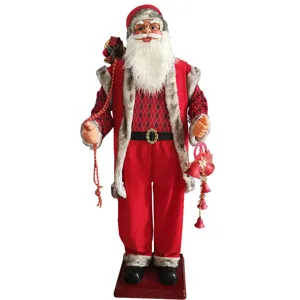 Large standing Santa Claus Christmas decoration figurine with gift bag and festive bell.