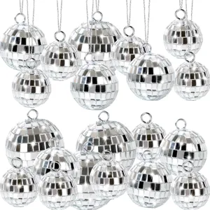 Silver mirror disco balls for party decorations, hanging ornaments for Christmas tree.