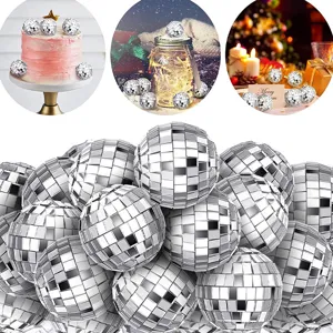 Silver mirror disco balls for party decorations, Christmas tree ornaments and cake toppers.