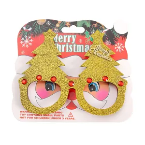 Occhiali di novità glitterati a forma di albero di Natale con strass rossi per feste.