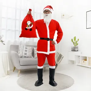 Costume da Babbo Natale per uomo con cappello barba e borsa regalo per festa di Natale