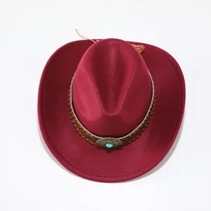 Classic wool felt fedora hat for men and women, vintage western cowboy jazz hat with turquoise.
