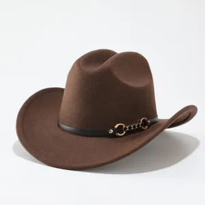 American Western Cowboy Hat Wide Brim Fedora Hat Punk Chain Jazz Cap Vintage Outdoor Sun Protection Hat For Adults
