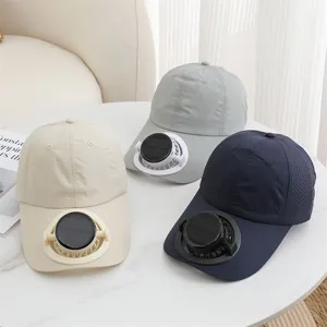 Detail view of summer outdoor solar charging fan cap with breathable mesh and cool sunshade.