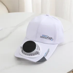 Berretto da baseball bianco con ventola solare per l'estate, protezione solare all'aperto.