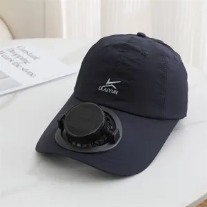 Casquette de baseball respirante à ventilateur solaire été en plein air chapeau bleu